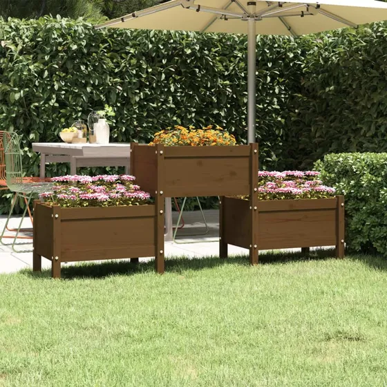 Plantekasse i massivt fyrretræ 178,5×44×75 cm – gyldenbrun