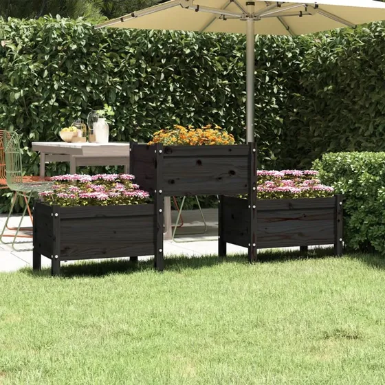 Plantekasse i massivt fyrretræ 178,5x44x75 cm – sort