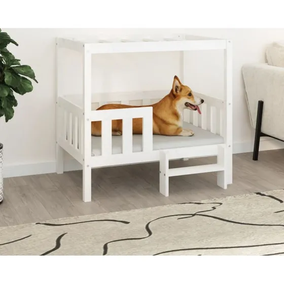 Hundeseng i massivt fyrretr 95,5x73,5x90 cm - hvid