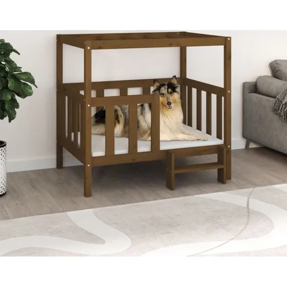 Hundeseng i massivt fyrretr 105,583,5100 cm  gyldenbrun