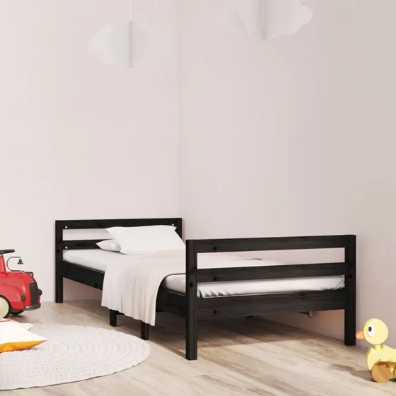 Sengestel 75x190 cm i massivt fyrretræ, sort