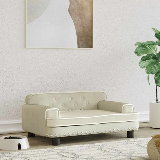 Hundeseng 70x45x30 cm velour creme  komfort & trramme