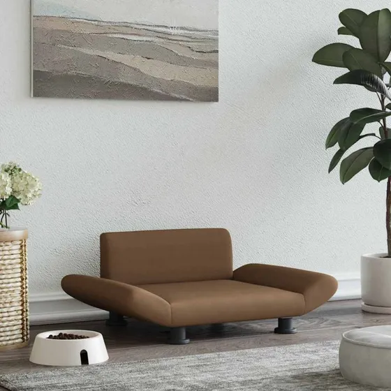 Hundeseng 70x45x28 cm - Polstret brun med trstel