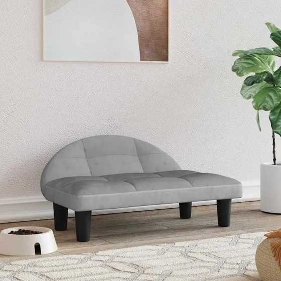 Hundeseng 705230 cm lysegr velour med trstel