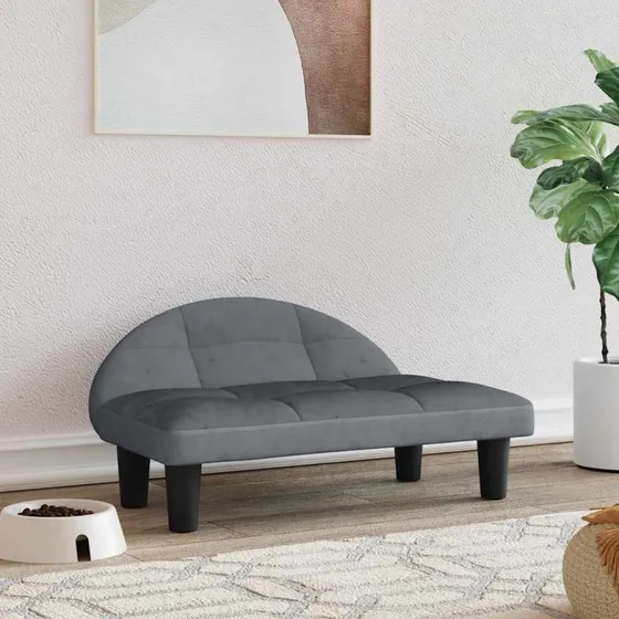 Hundeseng i velour 70x52x33 cm mrkegr