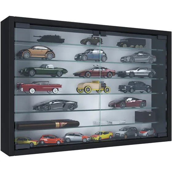 MandosaXL glasmontre væghængt 2 glaslåger sort 40x60x10 cm