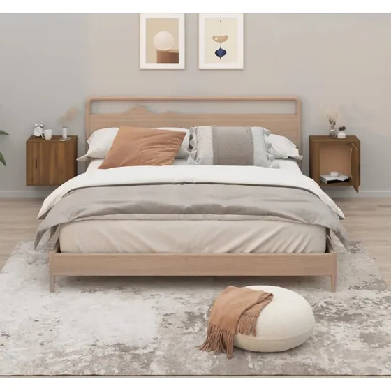 Væghængte sengeborde 2 stk. 50x30x47 cm – brun egetræsfarve