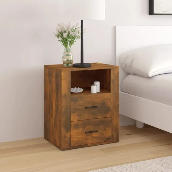 Sengebord i konstrueret træ 50x36x60 cm – røget egetræsfarve
