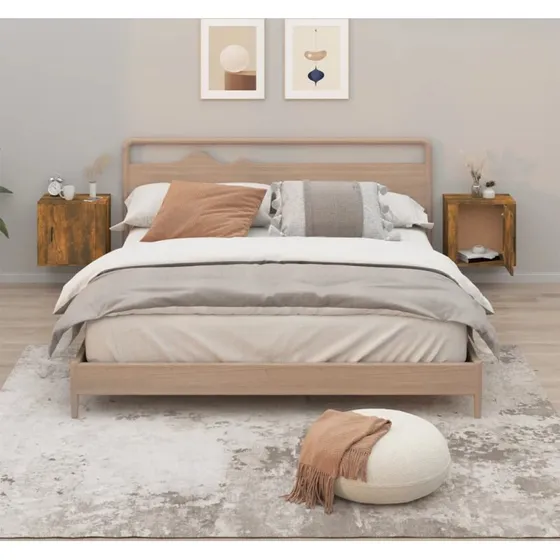 Væghængte sengeborde 2 stk. 50x30x47 cm – røget egetræ