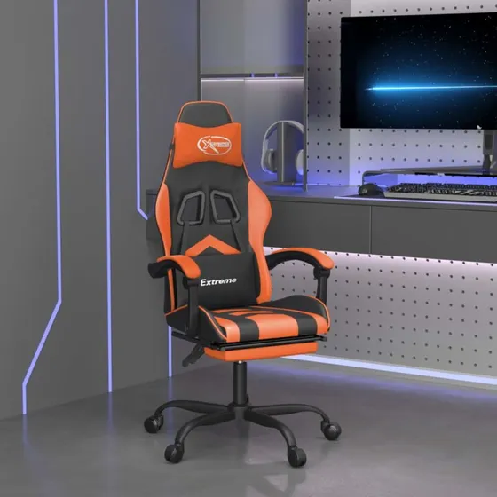 Gamingstol med fodstøtte – kunstlæder, sort/orange