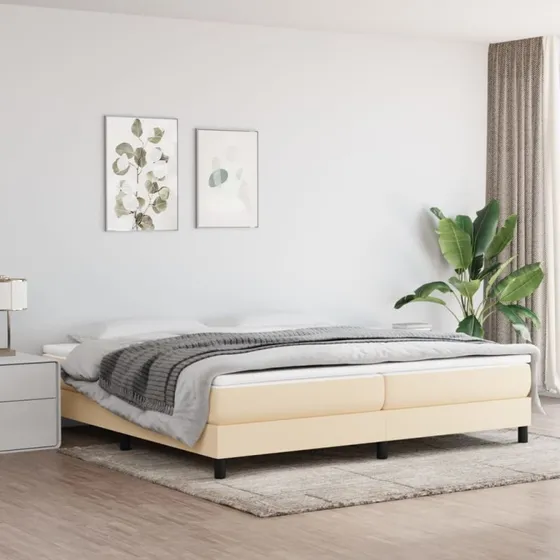 Boxspring sengeramme 200x200 cm i creme stof