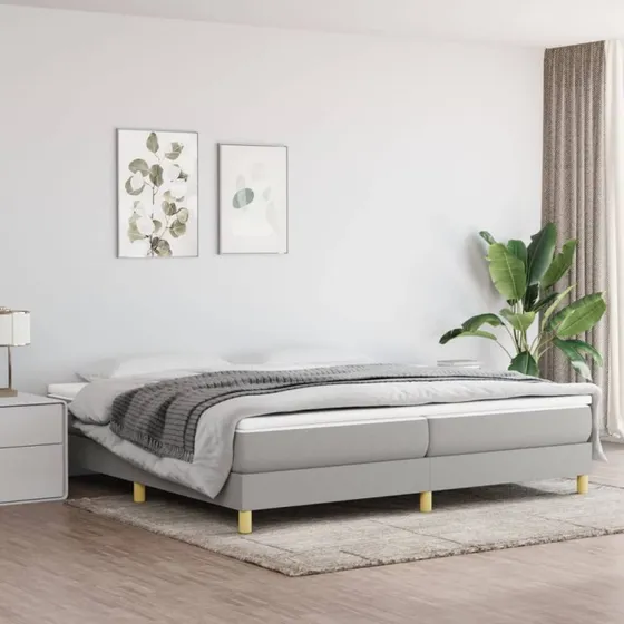 Boxspring sengeramme 200x200 cm – lysegrå stof