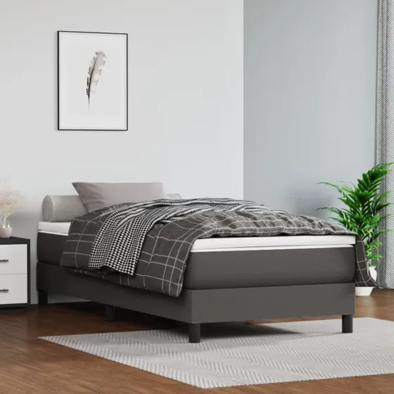 Boxspring sengeramme 90x200 cm - grå kunstlæder