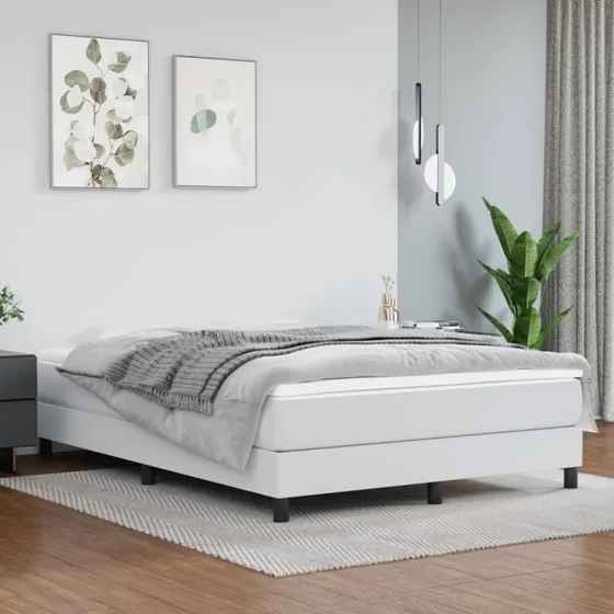Boxspring sengeramme 140x190 cm i hvidt kunstlæder