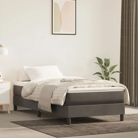 Boxspring sengeramme 90x200 cm - fløjl mørkegrå