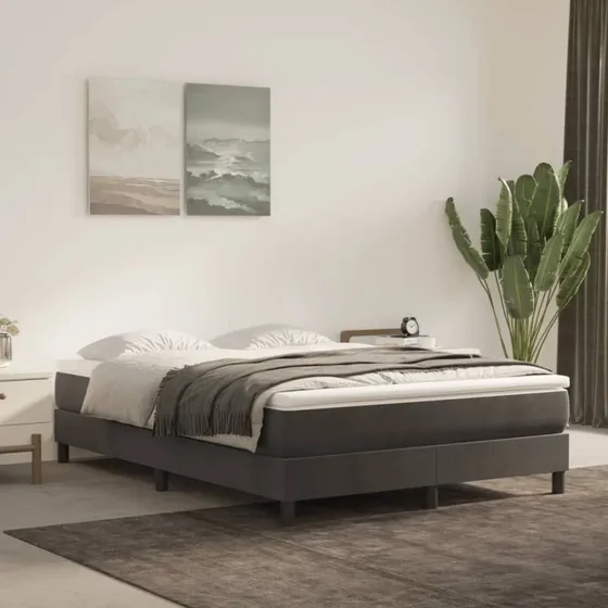 Mørkegrå boxspring sengeramme 140x200 i fløjl
