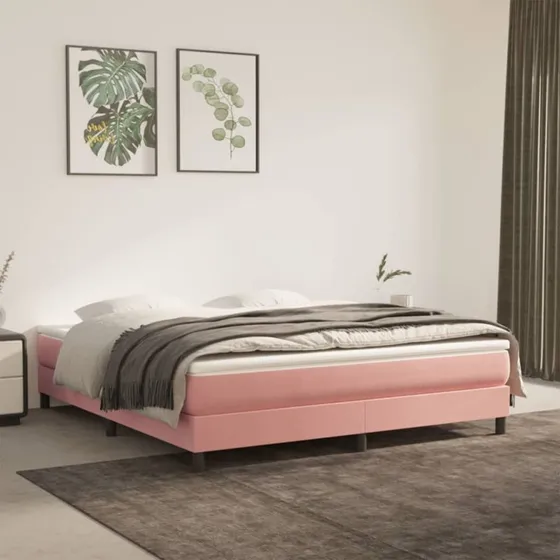 Boxspring sengeramme 160x200 cm fløjl - pink