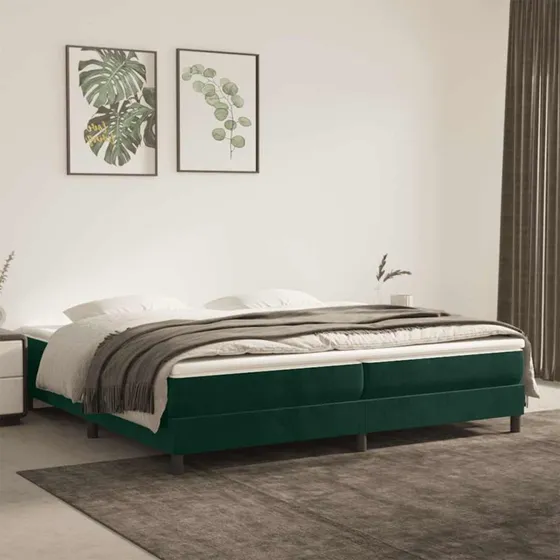 Boxspring sengeramme 200x200 cm fløjl mørkegrøn