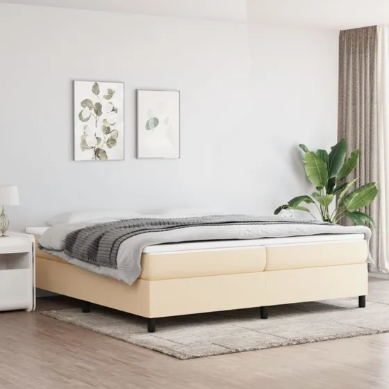 Boxspring sengeramme 200x200 cm i creme stof