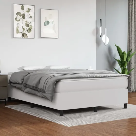 Boxspring sengeramme 140x190 cm i hvidt kunstlæder