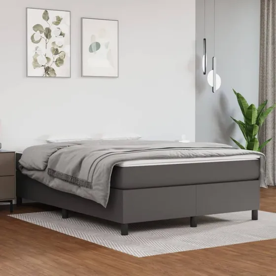 Boxspring sengeramme 140x200 cm i gråt kunstlæder