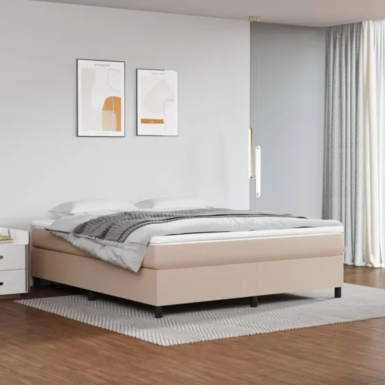 Boxspring sengeramme 160x200 cm i kunstlæder, cappuccino