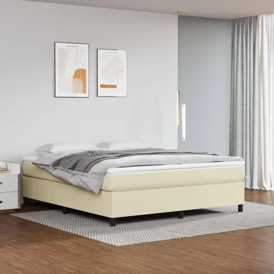 Boxspring sengeramme 180x200 cm i creme kunstlæder