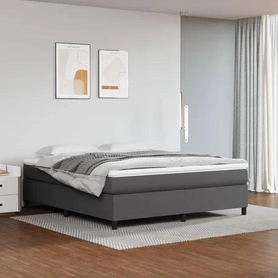 Boxspring sengeramme 180x200 cm i gråt kunstlæder