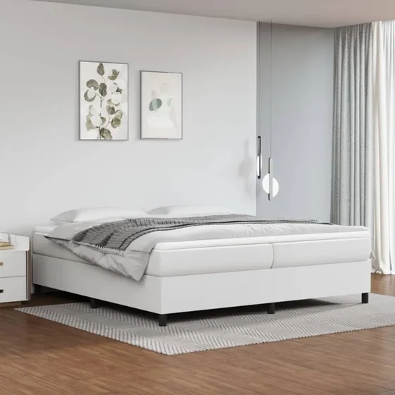 Boxspring sengeramme 200x200 cm i hvidt kunstlæder