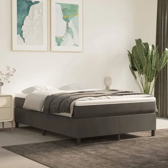 Boxspring sengeramme 140x190 cm fløjl - mørkegrå