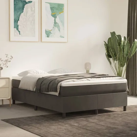 Boxspring sengeramme 140x200 cm fløjl mørkegrå