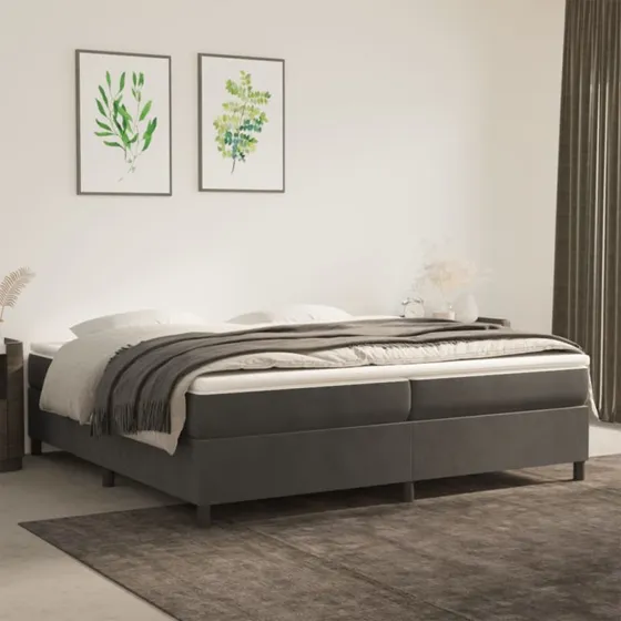 Boxspring sengeramme 200x200 cm fløjl mørkegrå