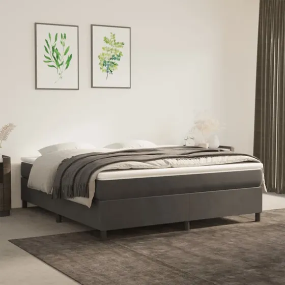 Boxspring sengeramme fløjl mørkegrå 180x200