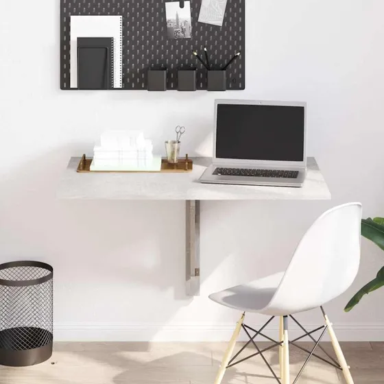 Væghængt klapbord 100x60 cm – betongrå, foldbart