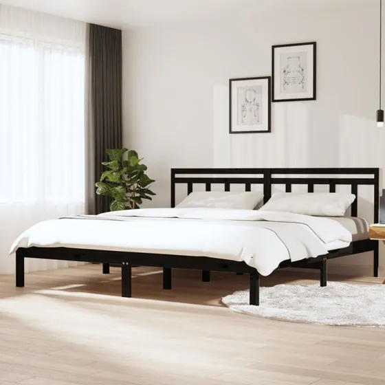 Sengeramme 200x200 cm i massivt fyrretræ - sort