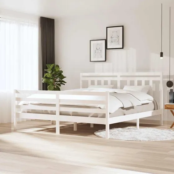 Sengeramme 180x200 cm Super King i massivt fyrretræ, hvid