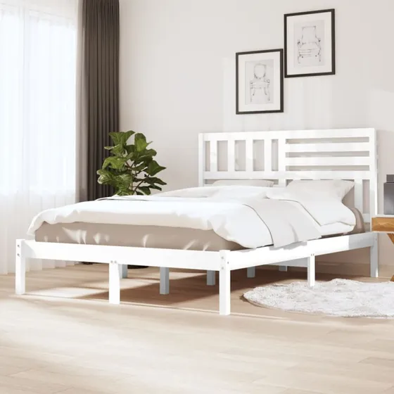 Sengeramme 160x200 cm King Size i massivt fyrretræ, hvid