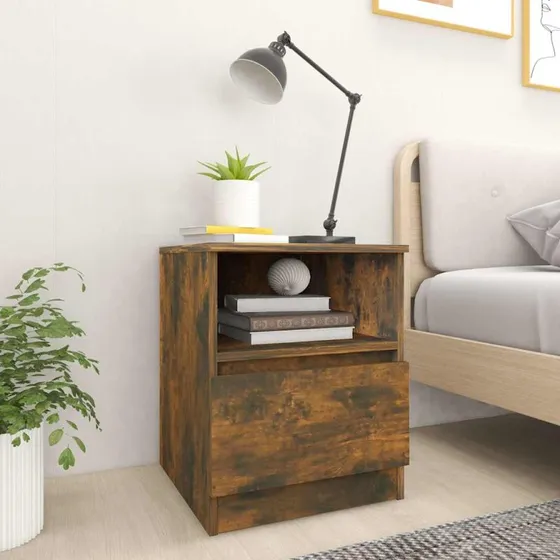 Sengeborde 2 stk. 40×40×50 cm konstrueret træ – røget egetræ