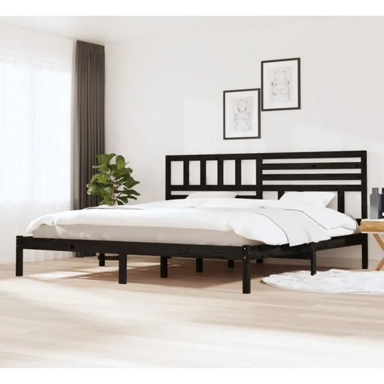 Sengeramme 200x200 cm i massivt fyrretræ – sort