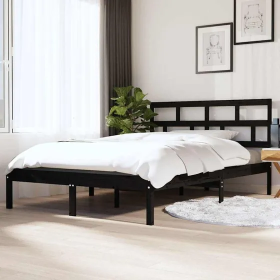 Sengeramme 135x190 cm i massivt fyrretræ – sort