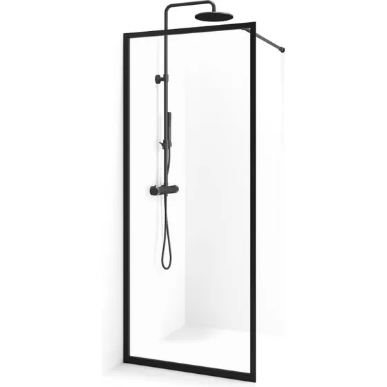 Cassøe New York brusevæg 85x201 cm, klart glas, sort profil