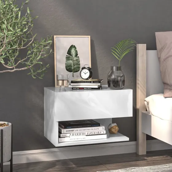 Væghængt sengebord hvid – pladsbesparende bedside