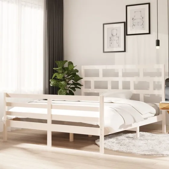 Sengeramme King Size 160x200 cm i massivt hvidt fyrretræ