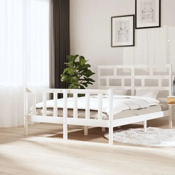 Sengeramme 160x200 cm King Size i massivt fyrretræ, hvid