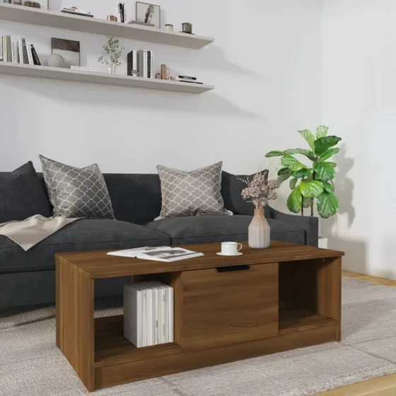 Sofabord 102x50x36 cm i konstrueret træ - brun egetræsfarve