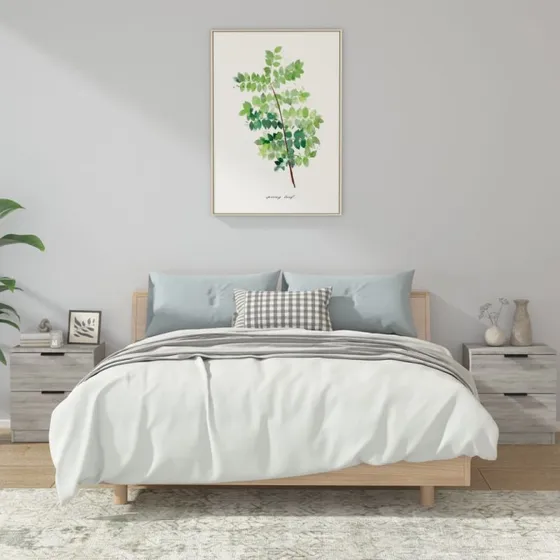 Sengeborde 2 stk. – konstrueret træ, Grå Sonoma-eg