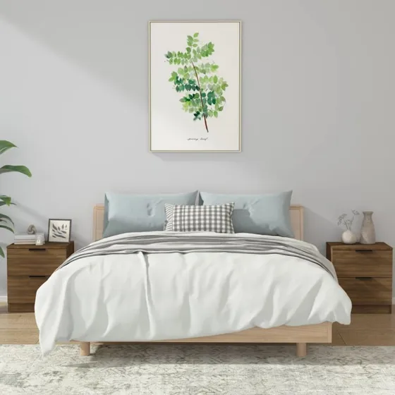 Sengeborde 2 stk. i konstrueret træ – brun egetræsfarve