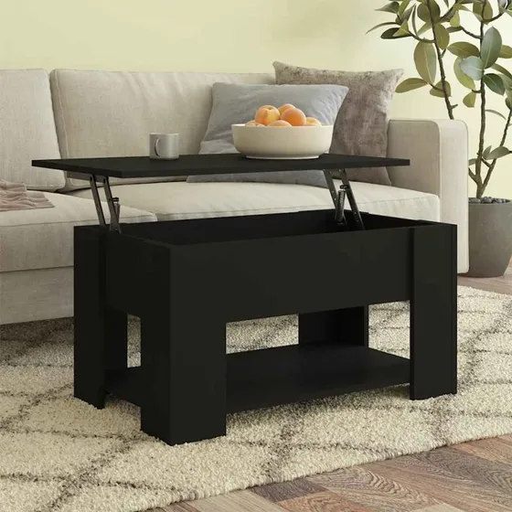 Sofabord løftetop 79x49x41 cm - sort konstrueret træ