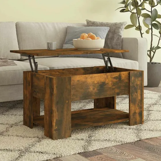 Sofabord 79x49x41 cm med løftetop - røget egetræ