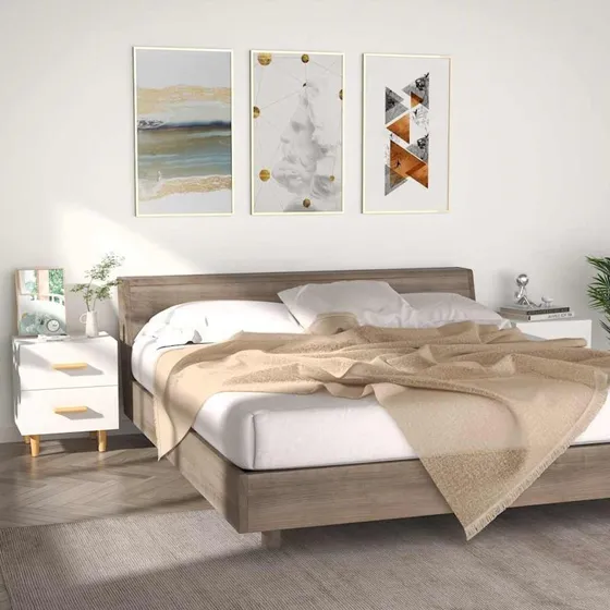 Sengeborde 2 stk. 40x35x47,5 cm – Hvid, eukalyptusben